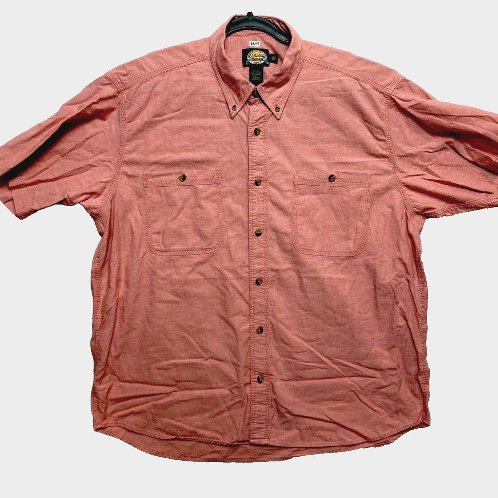 Cabela's Shirt Mens XL Reg Pink Short Sleeve Button Down Cotton